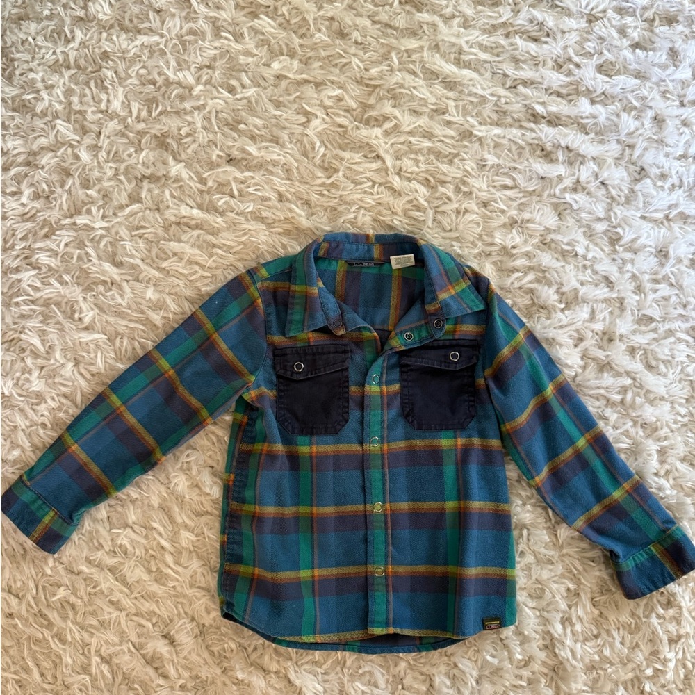 L.L. Bean Kids Plaid Shirt in Blue and Green